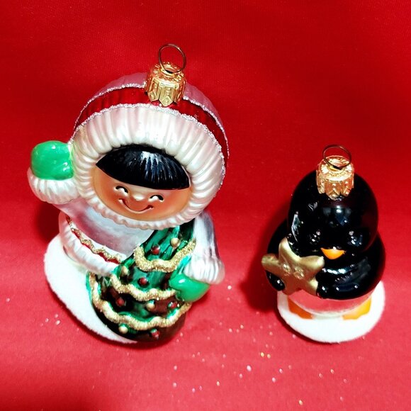 Hallmark Blown Glass Frosty Friends Set of 2 Ornaments 1998  Eskimo & Penguin Ch - Picture 8 of 12